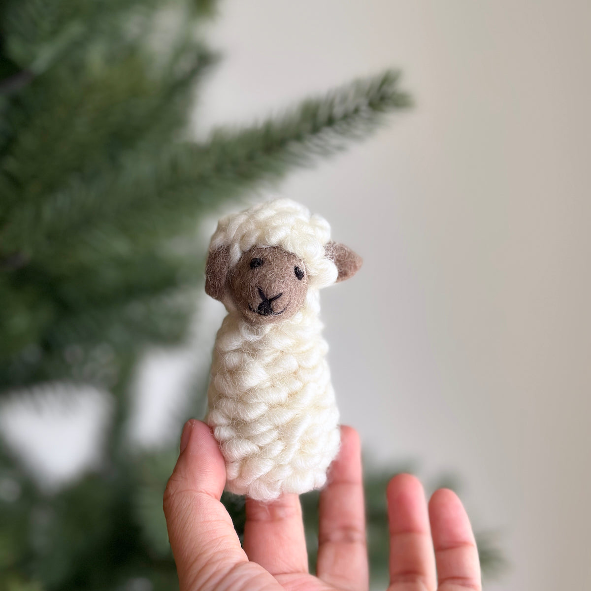 Fluffy Sheep Finger Puppet - Brown Face