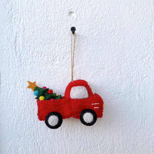 Felt Pickup Truck with Christmas Tree Ornament