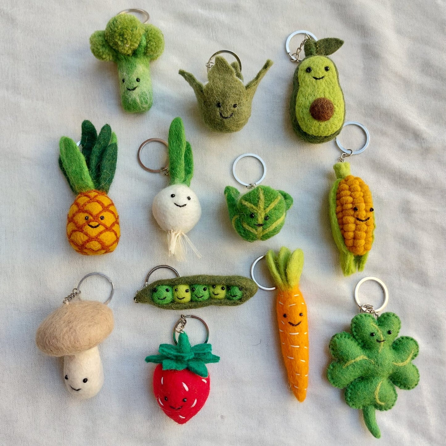 Felt Keychain - Smiley Veggies