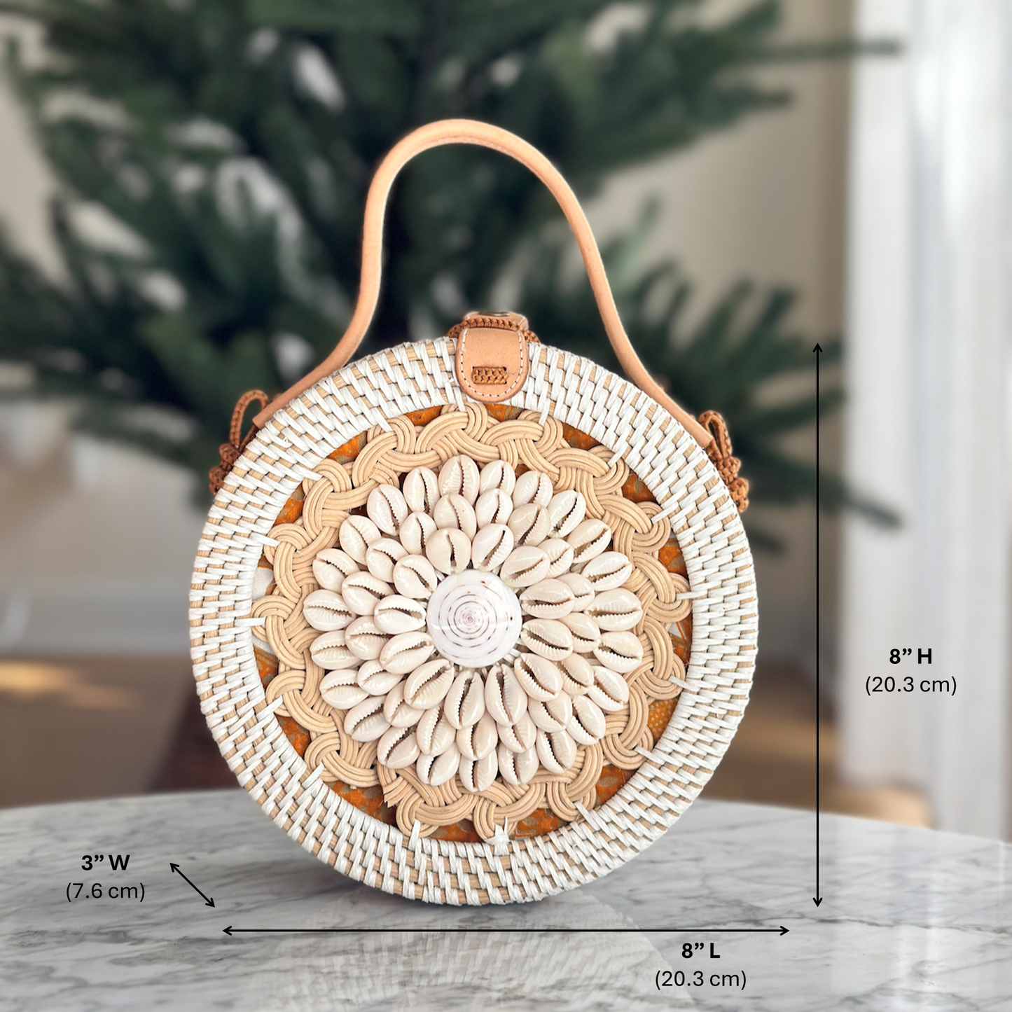 Bali Seashell Round Rattan Crossbody Bag - Camilla