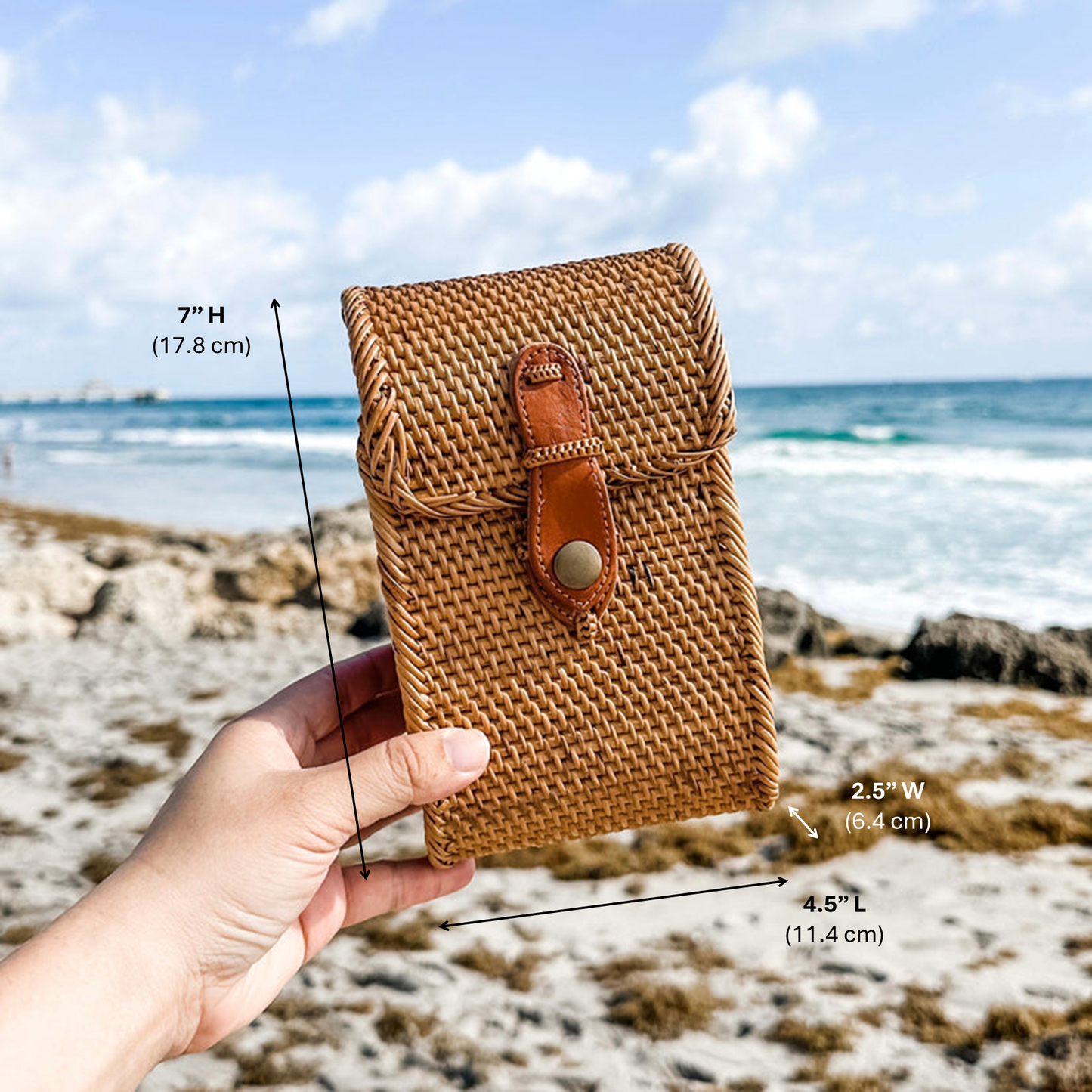 Bali Rattan Cellphone Crossbody Bag with Adjustable Strap