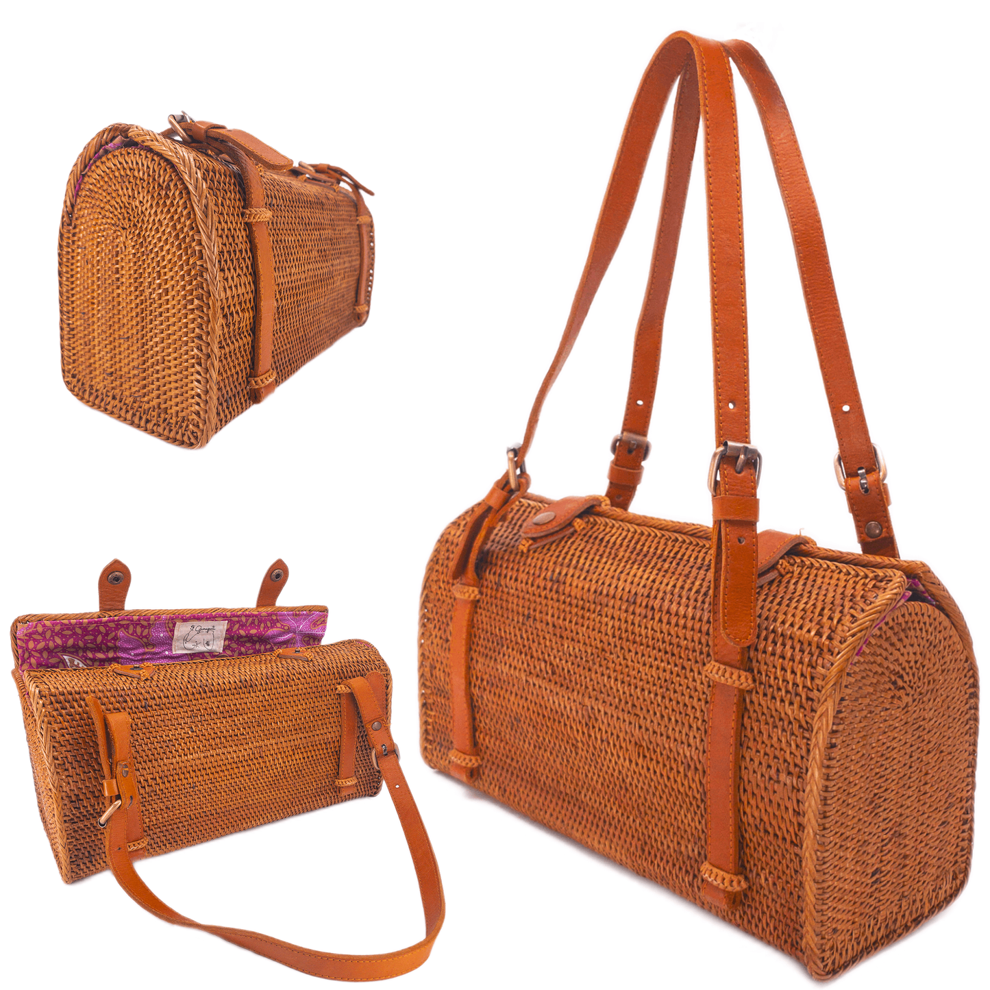 Bali Rattan Handbag - Bordeaux