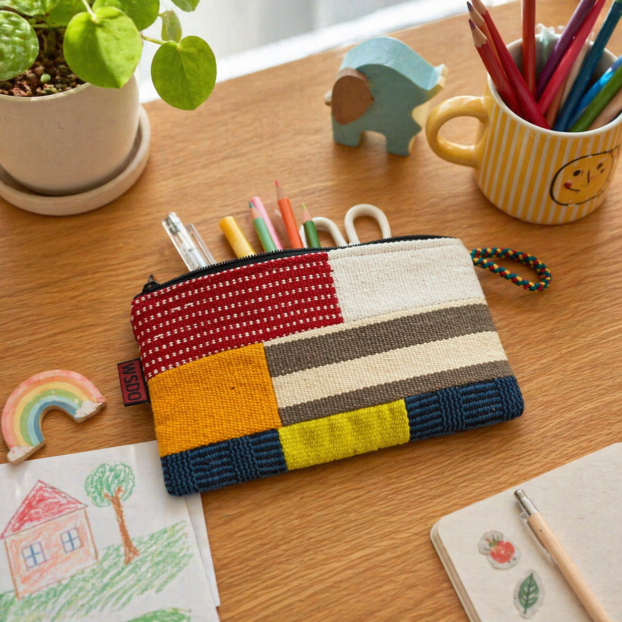 Handwoven Patchwork Zipper Pouch - Large