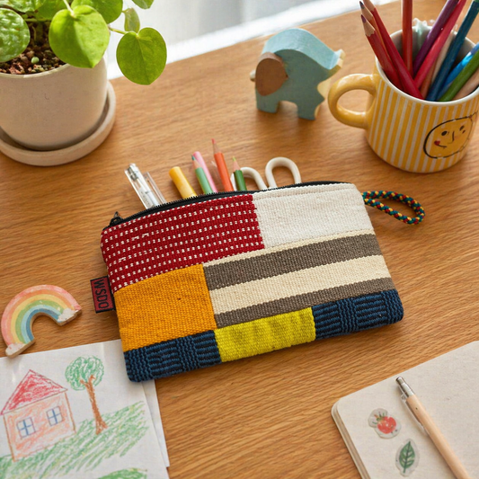 Handwoven Patchwork Zipper Pouch - Large