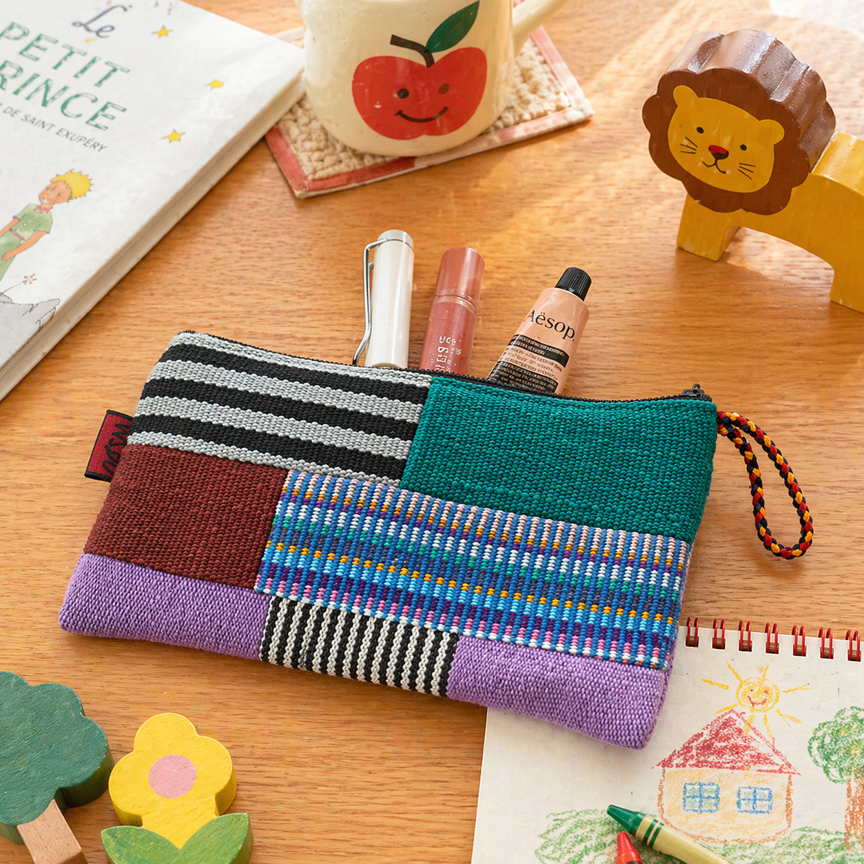 Handwoven Patchwork Zipper Pouch - Large