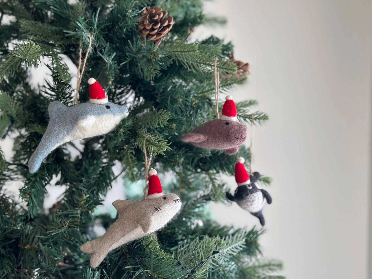 Felt Ornament - Orca with Christmas Hat