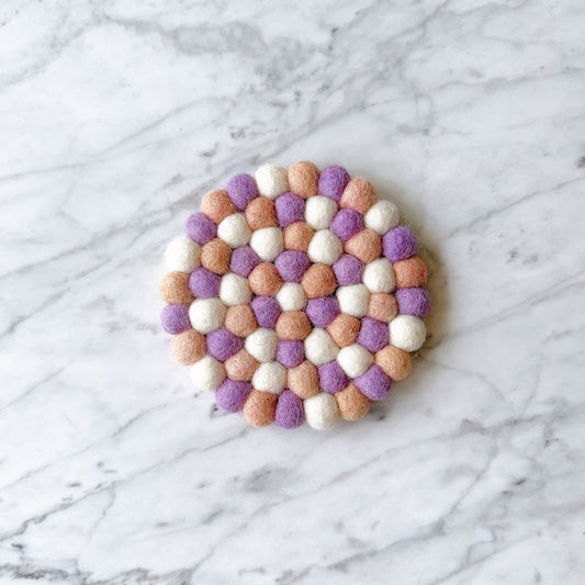 Felt Light Pink + Purple Round Coasters - Set of 4