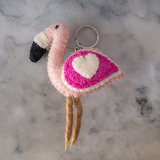 Felt Keychain - Flamingo with Heart