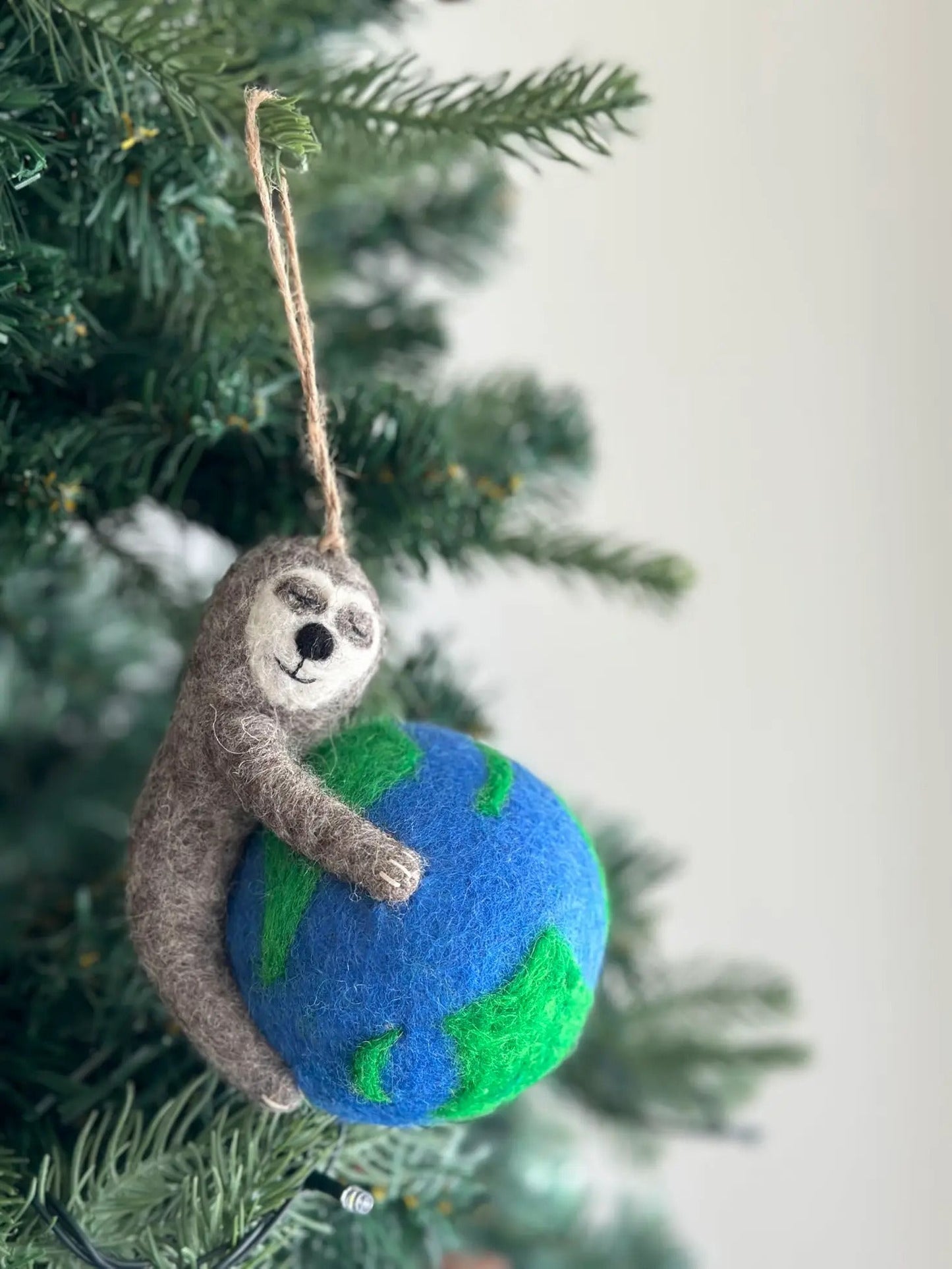 Felt Sloth Ornament - Sloth Embracing Earth