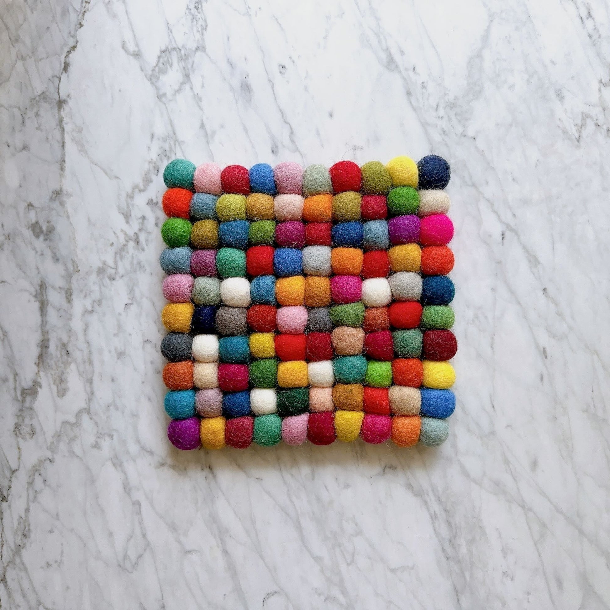 Felt Ball Rainbow Round Cup Coasters - Set of 4