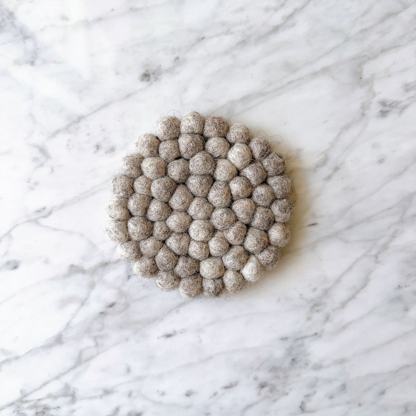 Felt Ball Plain Gray Round Cup Coasters - Set of 4