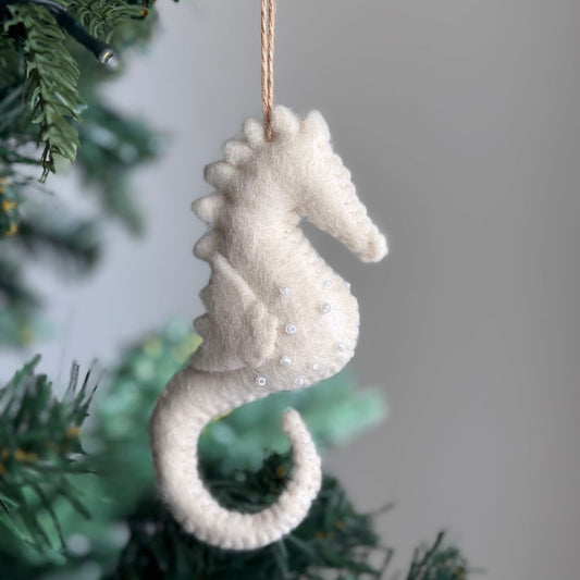 Felt Ornament - White Seahorse