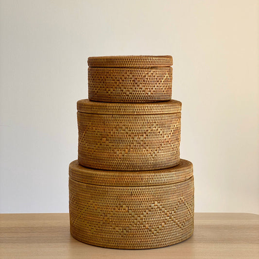 Bali Rattan Round Storage Box with Lid