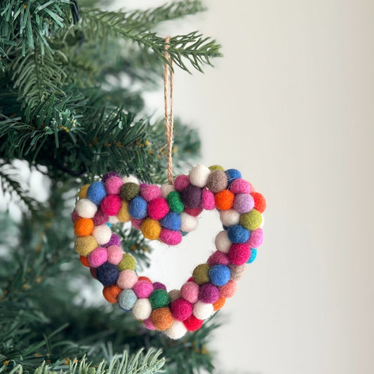 Felt Ornament - Mini Pompom Heart Wreath