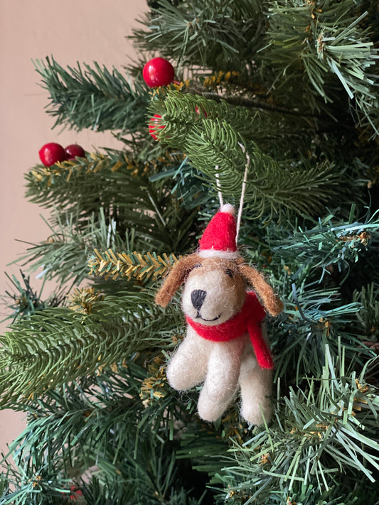 Felt Ornament - Jack Russell Dog with Christmas Hat