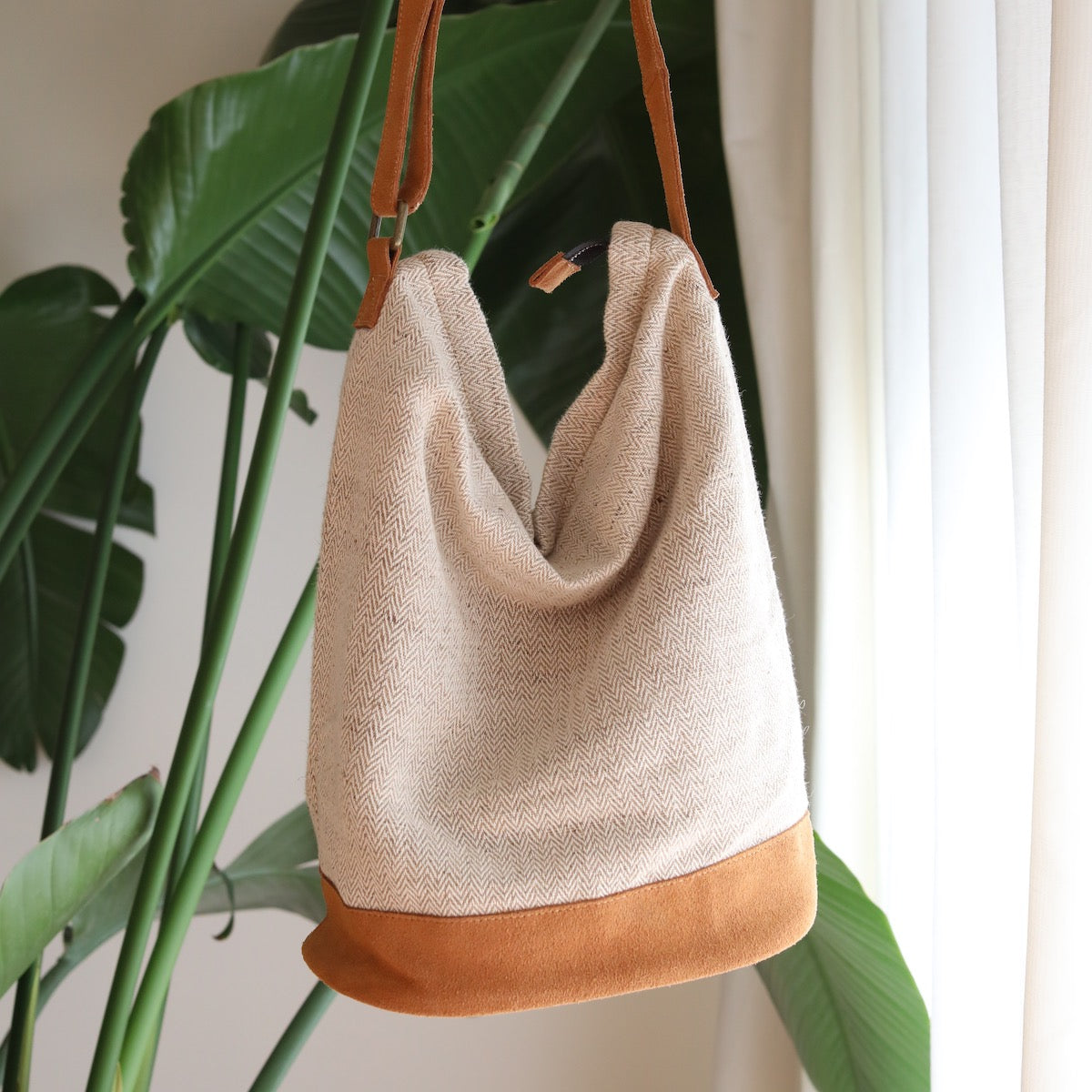 WOVEN Zipper Sling Bag - Beige