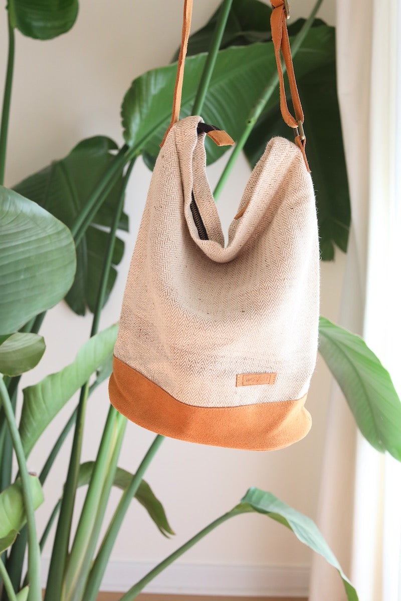 WOVEN Zipper Sling Bag - Beige