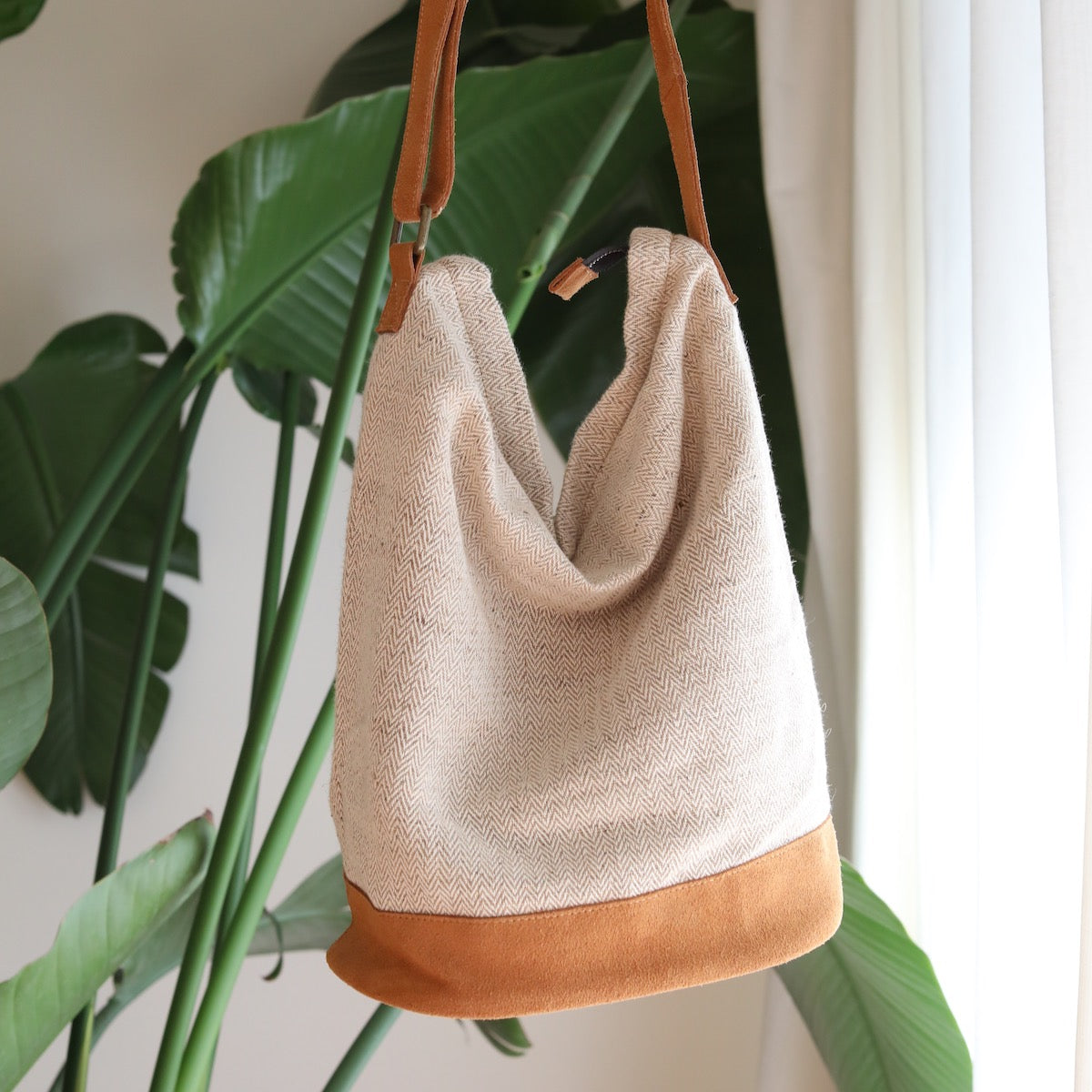 WOVEN Zipper Sling Bag - Beige