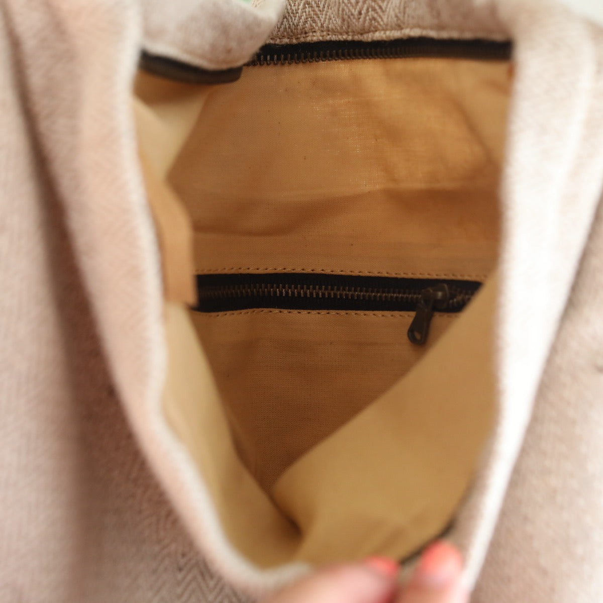 WOVEN Zipper Sling Bag - Beige