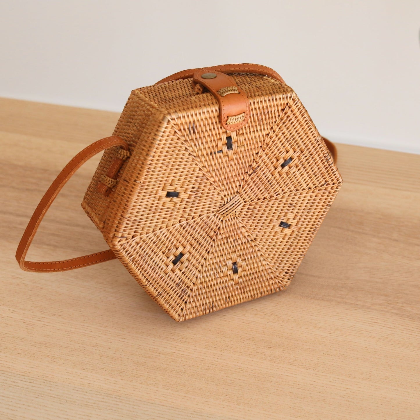 Bali Hexagon Rattan Crossbody Bag