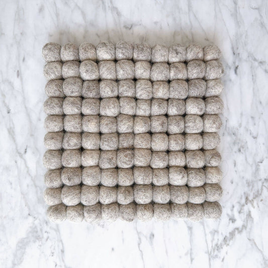 8" Gray Felt Ball Square Pot Trivet / Placemat