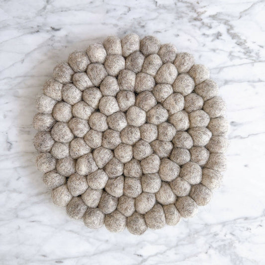 8" Gray Felt Ball Round Pot Trivet / Placemat