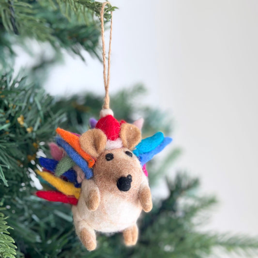 Felt Ornament - Hedgehog with Christmas Hat