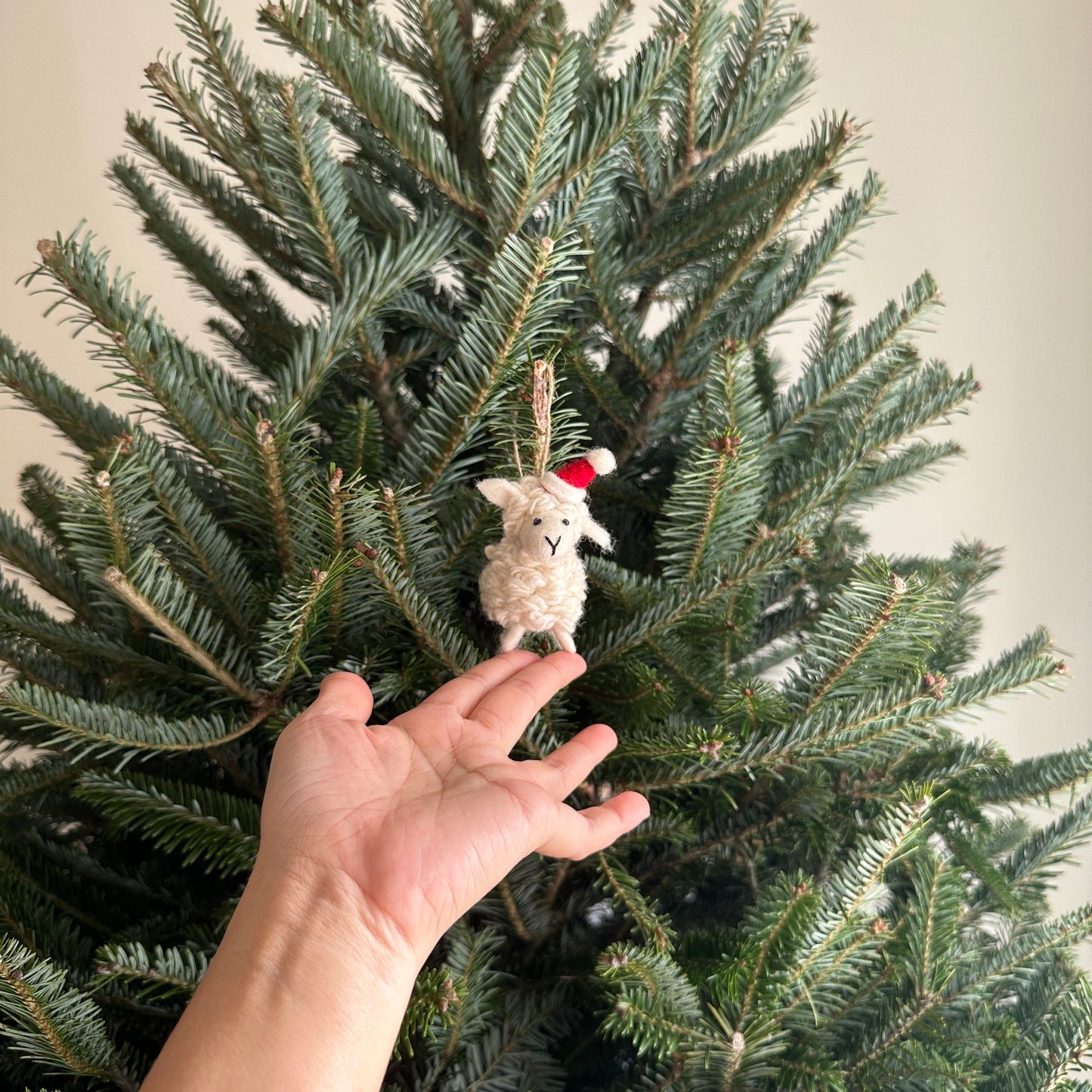 Felt Ornament - Mini Sheep with Christmas Hat