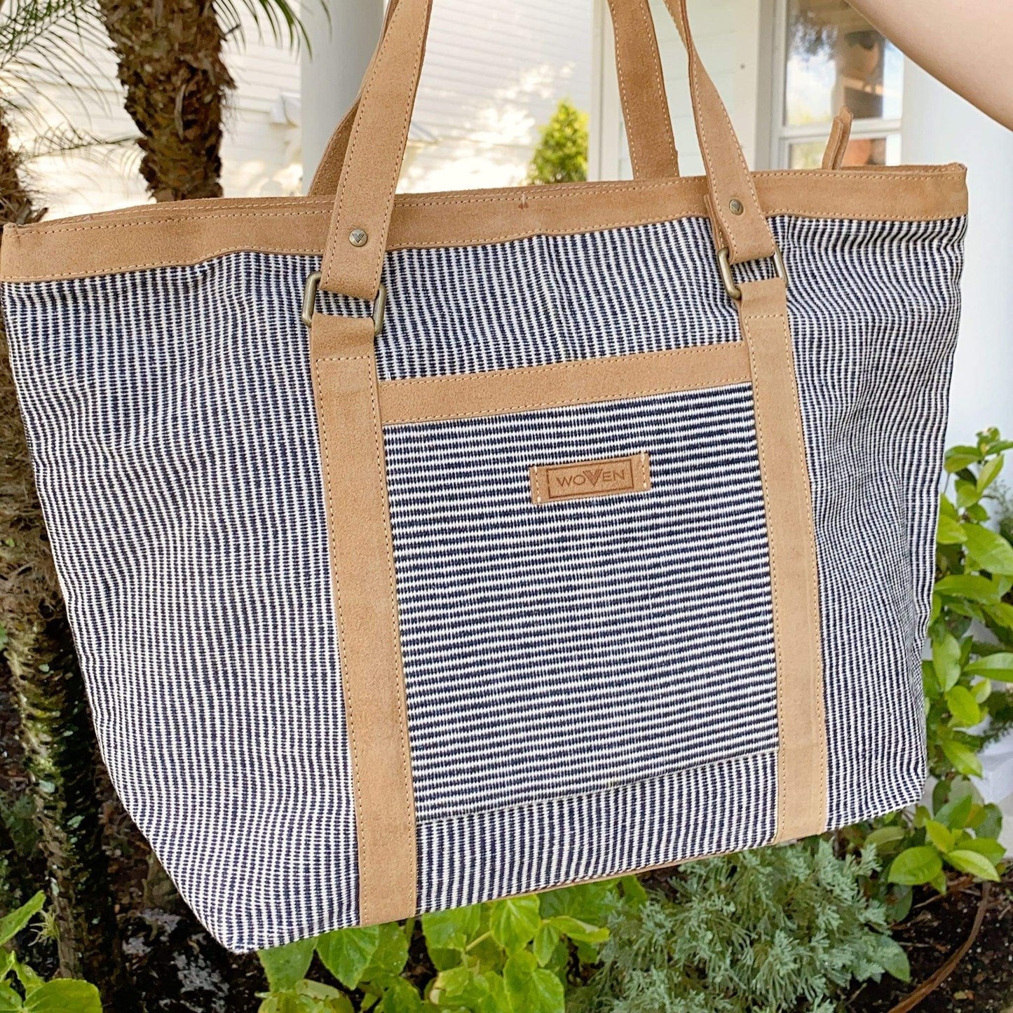 Woven Black Large Tote Bag