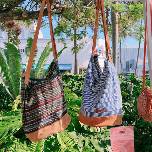 WOVEN Zipper Bucket Bag - Blue. Handmade in Nepal. Premium Quality Unique Handmade Gifts And Accessories - Ganapati Crafts Co.